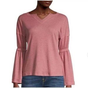 NWT Nordstrom Baea Long Sleeve Ruffle Waffle Knit Top - (Pink, Small)